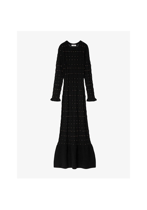 Womens Sandro Rhinestone-Embellished Knitted Wool-Blend Maxi Dress