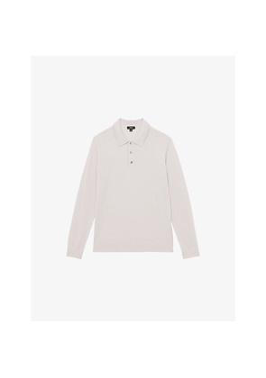 Mens Reiss Trafford Regular-Fit Long-Sleeve Merino-Wool Polo