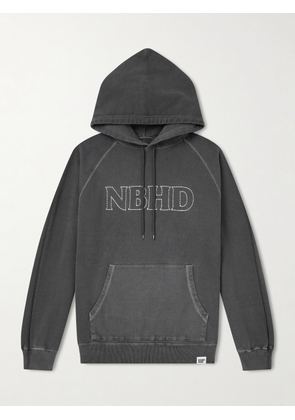 Neighborhood - Logo-Embroidered Pigment-Dyed Cotton-Jersey Hoodie - Men - Black - S
