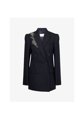 Womens Dries Van Noten Bafy Crystal-Embellished Double-Breasted Wool Jacket