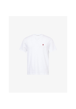 Mens Ami Paris Regular-Fit Embroidered-Logo Cotton-Jersey T-Shirt