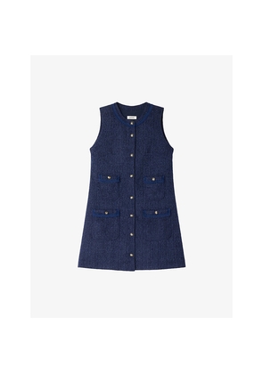 Womens Sandro Flap-Pocket Sleeveless Tweed Mini Dress