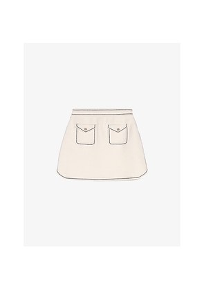 Womens Maje Topstitched Patch-Pocket Stretch-Knit Mini Skirt