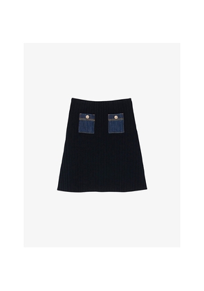 Womens Sandro Denim-Pocket Knitted Mini Skirt