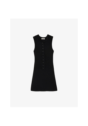 Womens Sandro Sleeveless Ribbed Knitted Mini Dress