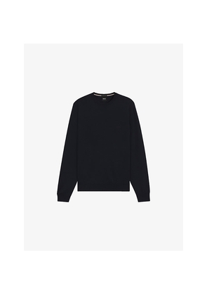 Mens Boss Embroidered-Logo Crewneck Knitted Wool Jumper
