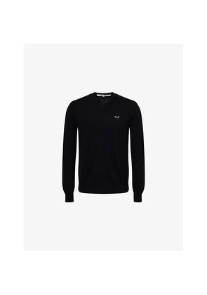 Mens Comme Des Garcons Play Logo-Patch Long-Sleeve Wool Sweater