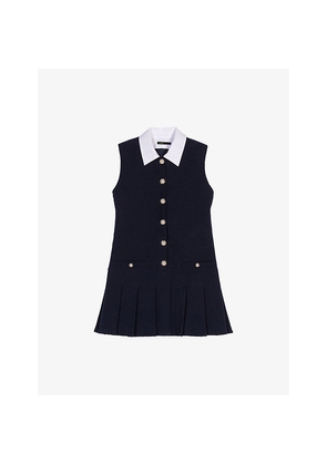 Womens Maje Contrast-Collar Tweed-Textured Cotton-Blend Mini Dress