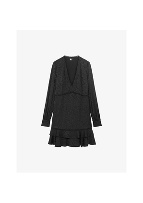 Womens The Kooples Leopard-Jacquard Ruffled Woven Mini Dress