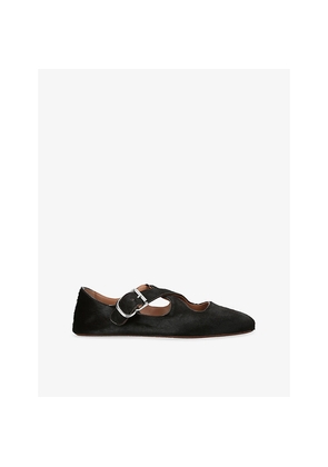 Womens Azzedine Alaia Criss Cross Pony-Hair Effect Leather Flats