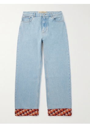 Valentino Garavani - Wide-Leg Jacquard-Trimmed Jeans - Men - Blue - UK/US 30