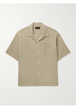 Visvim - Crosby Convertible-Collar Embroidered Wool and Linen-Blend Shirt - Men - Neutrals - 4