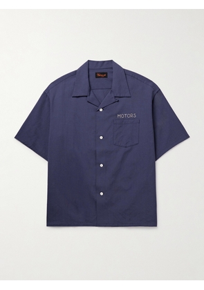 Visvim - Crosby Convertible-Collar Embroidered Wool and Linen-Blend Shirt - Men - Blue - 3