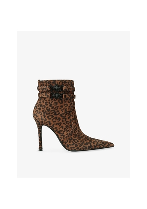Womens Kurt Geiger London Mansion Leopard Heeled Suede Ankle Boots