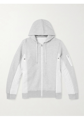 Sacai - MA-1 Nylon-Trimmed Cotton-Blend Jersey Zip-Up Hoodie - Men - Gray - 1