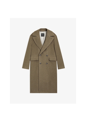 Mens Boss Double-Breasted Herringbone Wool-Blend Coat