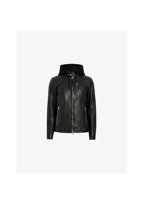 Mens Allsaints Ashton Detachable-Hood Zip-Up Leather Jacket