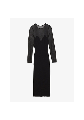 Womens Reiss Lila Sheer-Sleeve Slim-Fit Stretch-Knit Midi Dress