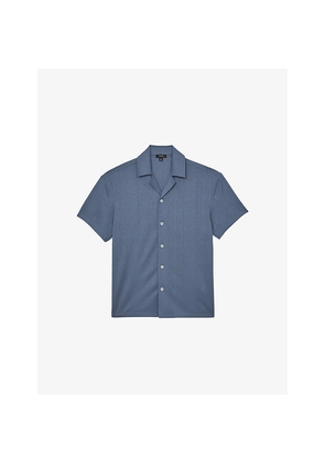 Mens Reiss Ando Cuban-Collar Jacquard Stretch-Woven Shirt