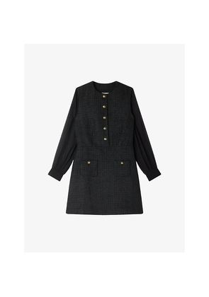 Womens Sandro Round-Neck Button-Down Woven Mini Dress