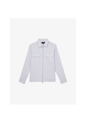 Mens Reiss Palina Zip-Up Long-Sleeve Striped Cotton Shirt