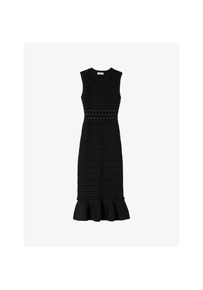 Womens Sandro Sleeveless Stud-Embellished Knitted Midi Dress