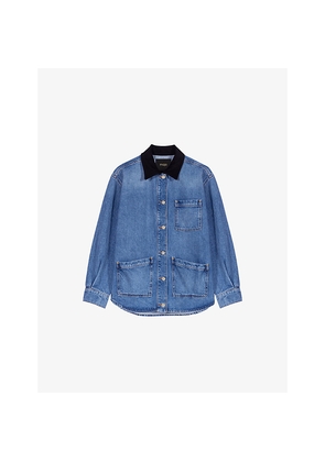 Womens Maje Cord-Collar Relaxed-Fit Denim Jacket