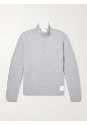 Thom Browne - Logo-Appliquéd Cotton-Jersey Half-Zip Sweatshirt - Men - Gray - 0