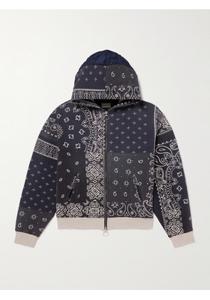 KAPITAL - Panelled Bandana-Print Cotton-Jersey and Quilted Shell Hoodie - Men - Blue - 2