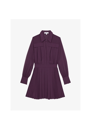 Womens Reiss Giselle Sheer-Sleeve Pleated Woven Mini Dress