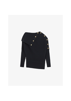 Womens Reiss Lexi Shawl-Collar Button-Embellished Stretch-Knit Jumper