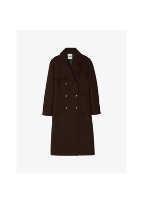 Womens Sandro Double-Breasted Patch-Pocket Stretch-Twill Coat
