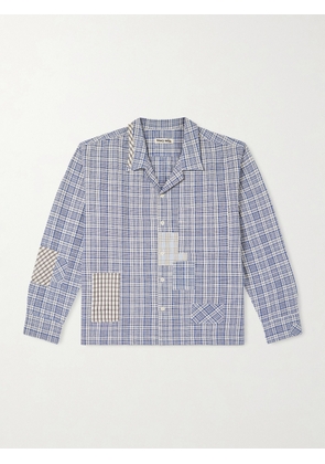 Story mfg. - Greetings Camp-Collar Patchwork Checked Organic Cotton Shirt - Men - Blue - XS