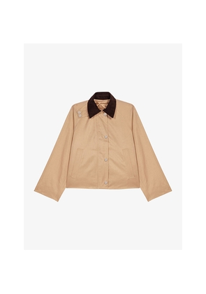 Womens Maje Contrast-Collar Trapeze Cotton-Blend Jacket