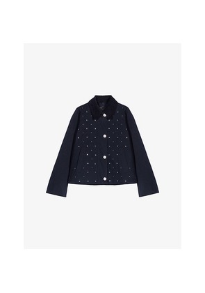 Womens Maje Stud-Embellished Corduroy-Collar Stretch Cotton-Blend Jacket