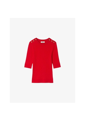 Womens Sandro Button-Embellished Short-Sleeved Stretch-Knit Jumper