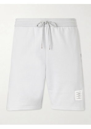 Thom Browne - Straight-Leg Logo-Appliquéd Striped Cotton-Jersey Drawstring Shorts - Men - Gray - 0