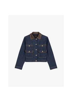 Womens Maje Contrast-Collar Patch-Pocket Denim Jacket