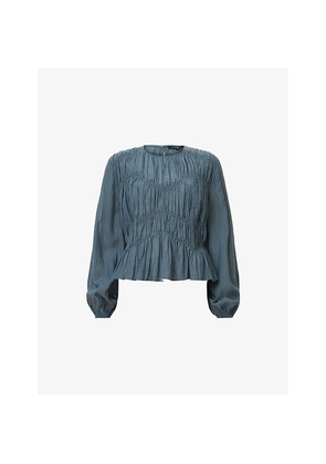 Womens Allsaints Melani Round-Neck Gathered-Bodice Cotton-Blend Top