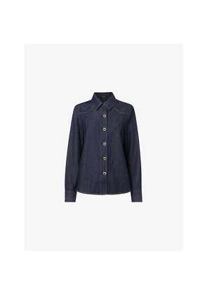 Womens Whistles Long-Sleeved Contrast-Stitched Denim Shirt