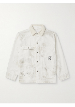 Neighborhood - Corduroy-Trimmed Paint-Splattered Denim Jacket - Men - White - S