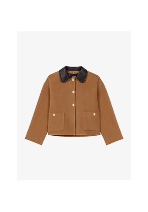 Womens Maje Contrast-Collar Double-Faced Wool-Blend Coat