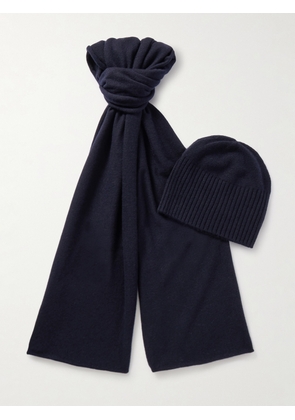 Allude - Ribbed Cashmere Beanie and Scarf Set - Men - Blue