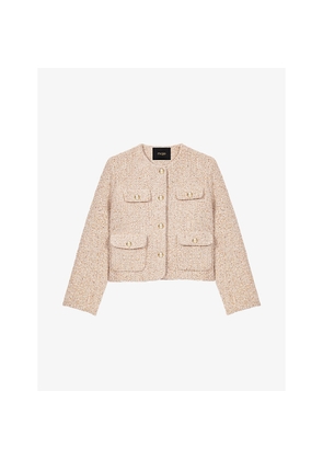 Womens Maje Round-Neck Button-Down Tweed Jacket