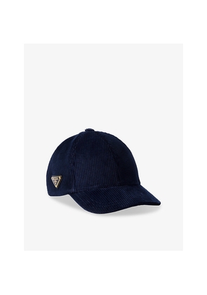 Womens Prada Logo-Plaque Corduroy Baseball Cap