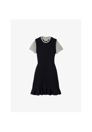 Womens Sandro Round-Neck Short-Sleeve Stretch-Knit Mini Dress