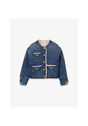 Womens Sandro Patch-Pocket Relaxed-Fit Denim Jacket