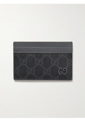 Gucci - GG Supreme Monogrammed Coated-Canvas and Pebble-Grain Leather Cardholder - Men - Black