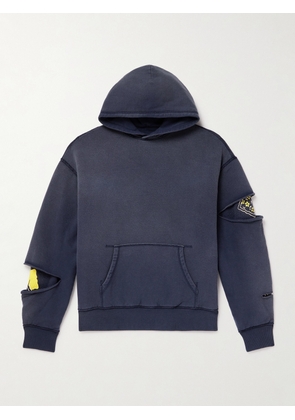 KAPITAL - Reversible Distressed Printed Cotton-Jersey Hoodie - Men - Blue - 2