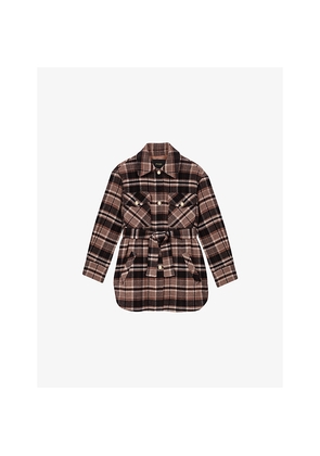 Womens Maje Checked Flap-Pocket Wool-Blend Coat